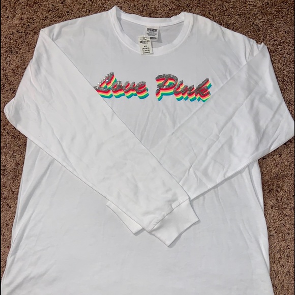 PINK Victoria's Secret Tops - Victoria’s Secret Pink Bling White Long Sleeve Top